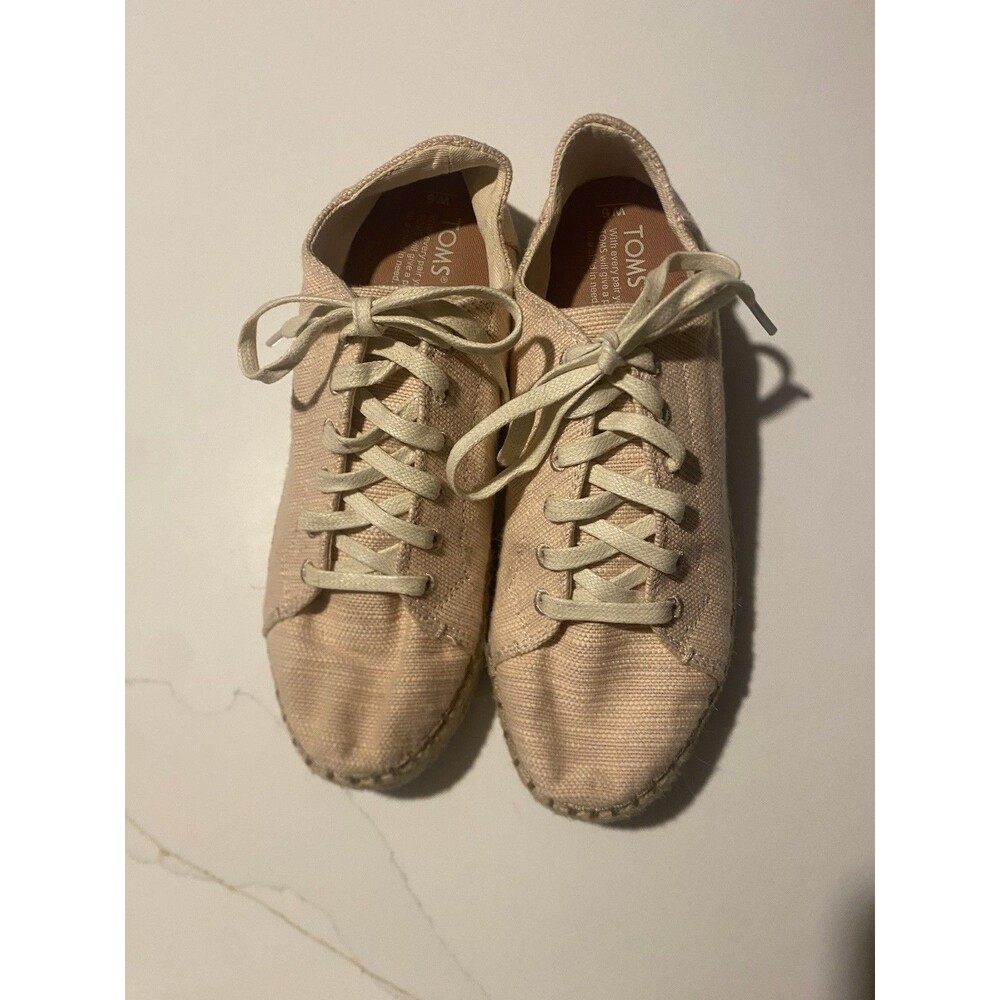 Toms Linen Espadrille Pink Lace Up Sneakers Size Women’s 9